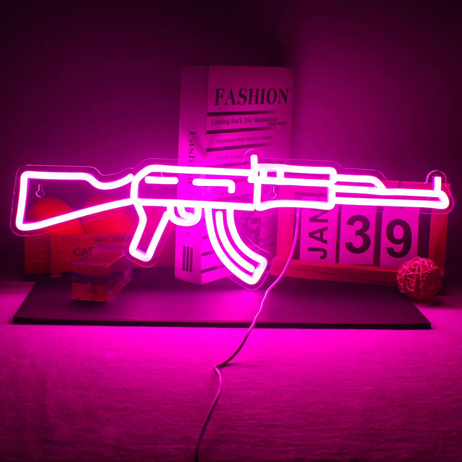 Ineonlife Неонова реклама Светещи Пистолет На Поръчка Led AK 47 Супер Готино Окачен лека нощ Зала за игри Магазин Вечерни Персонализирани монтаж на стена за Украса 3