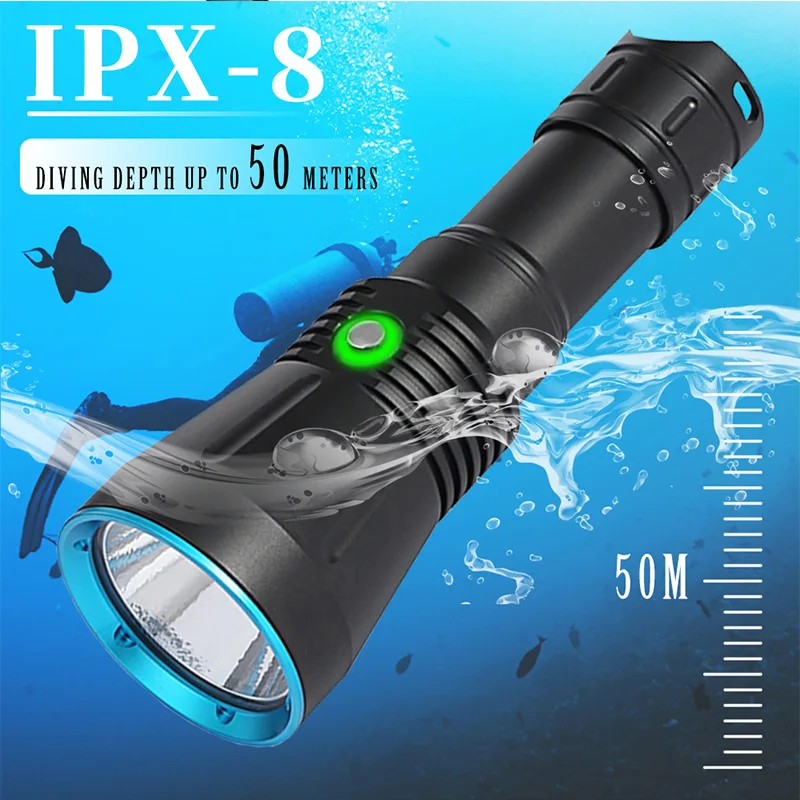 IPX8 Подводен Фенер За Гмуркане XHP70 LED high power Led Светлини 25000LM Факел Акумулаторна Лампа За Гмуркане Външни Светлини 2