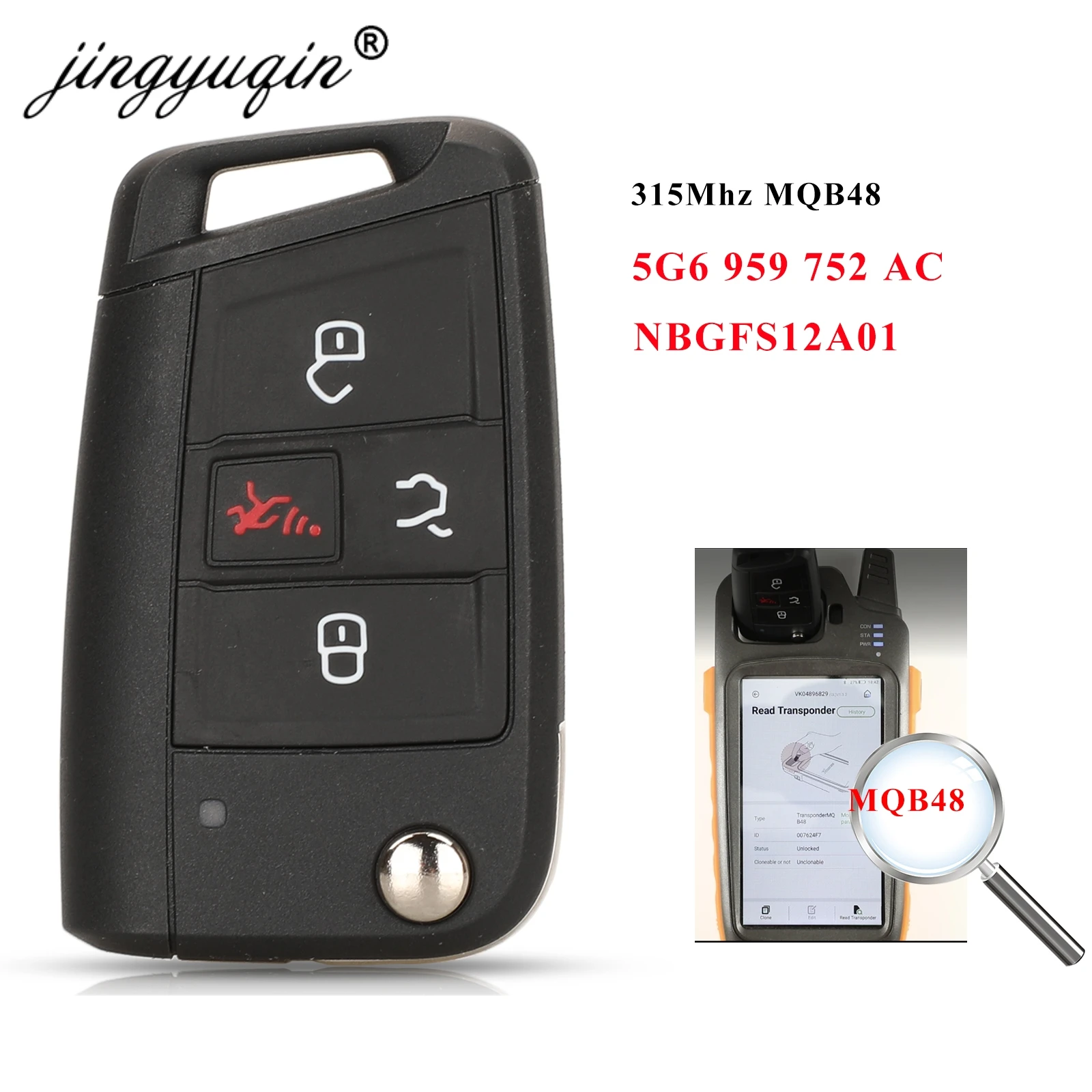 jingyuqin 315 Mhz MQB48 Флип Дистанционно Автомобилен Ключ 4BTN за Volkswagen VW Teramont Tiguan Atlas Jetta Golf GTI NBGFS12A01 5G6 959 752 AC 0