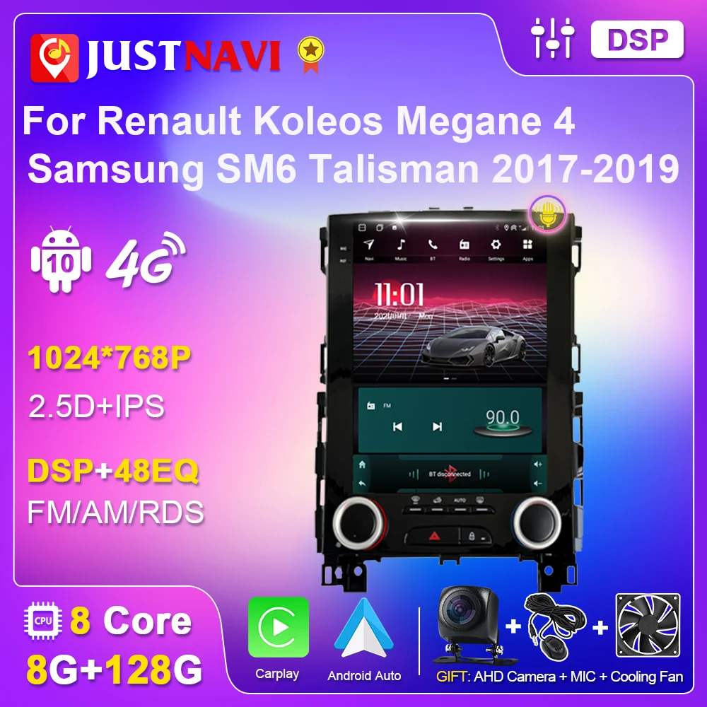 JUSTANVI Android за Renault Koleos Megane 4 Samsung SM6 Талисман 2017-2019 Радиото в автомобила Авторадио Tesla Вертикален Екран Стерео