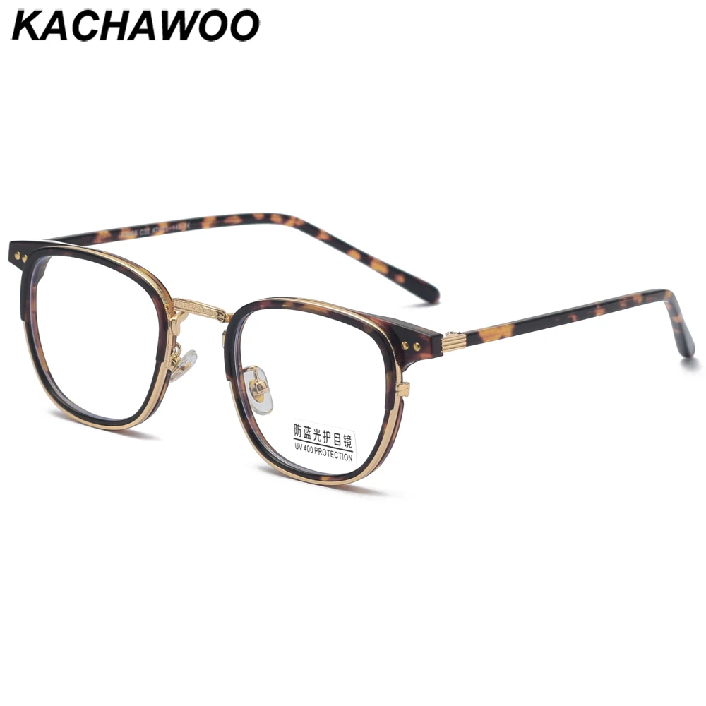 Kachawoo мъжки квадратни очила от амониев метал tr90 дограма анти синя светлина ретро очила, оптични женски леопардовые сив черен унисекс