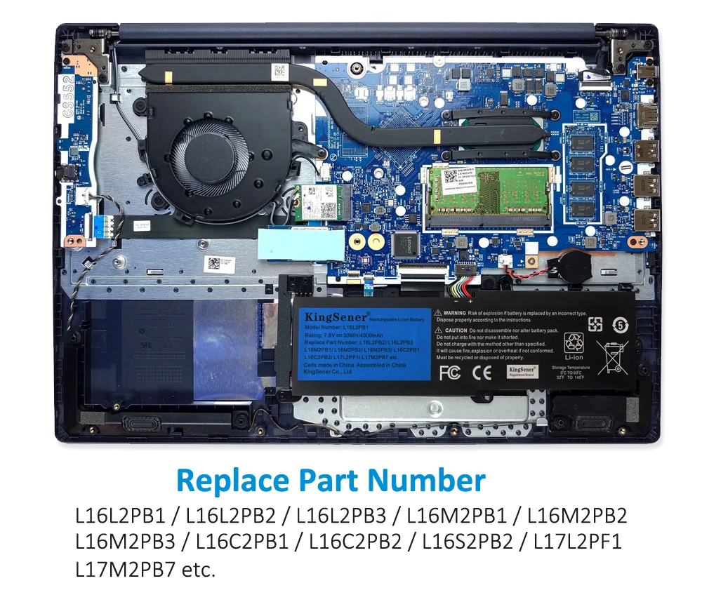 KingSener L16M2PB1 Батерия за лаптоп Lenovo Ideapad 320-15IKB -15IAP -15AST -15ABR -14ABR 520-15IKBR 330-15ICN L16L2PB1 30WH 5