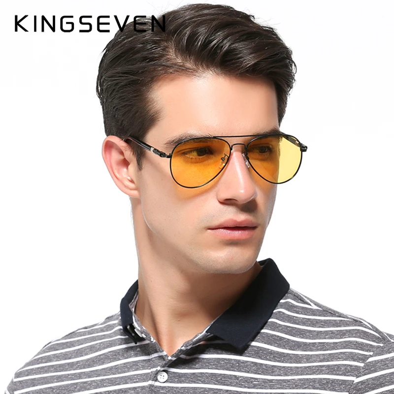 KINGSEVEN Мъжки HD Очила За Нощно Шофиране, Поляризирани, с Антирефлексно покритие, Слънчеви Очила за Нощно Виждане, слънчеви очила с жълти лещи, Улични слънчеви очила