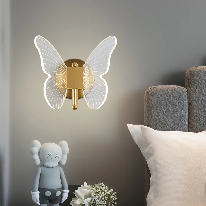 LED монтиран на стената лампа в Скандинавски стил Ins, Модерен Минималистичен Led монтиран на стената лампа с Пеперуда, Стенни осветителни Тела За Хол, Спалня, Нощно Шкафче С Пеперуда, Декор AC85-265V 3