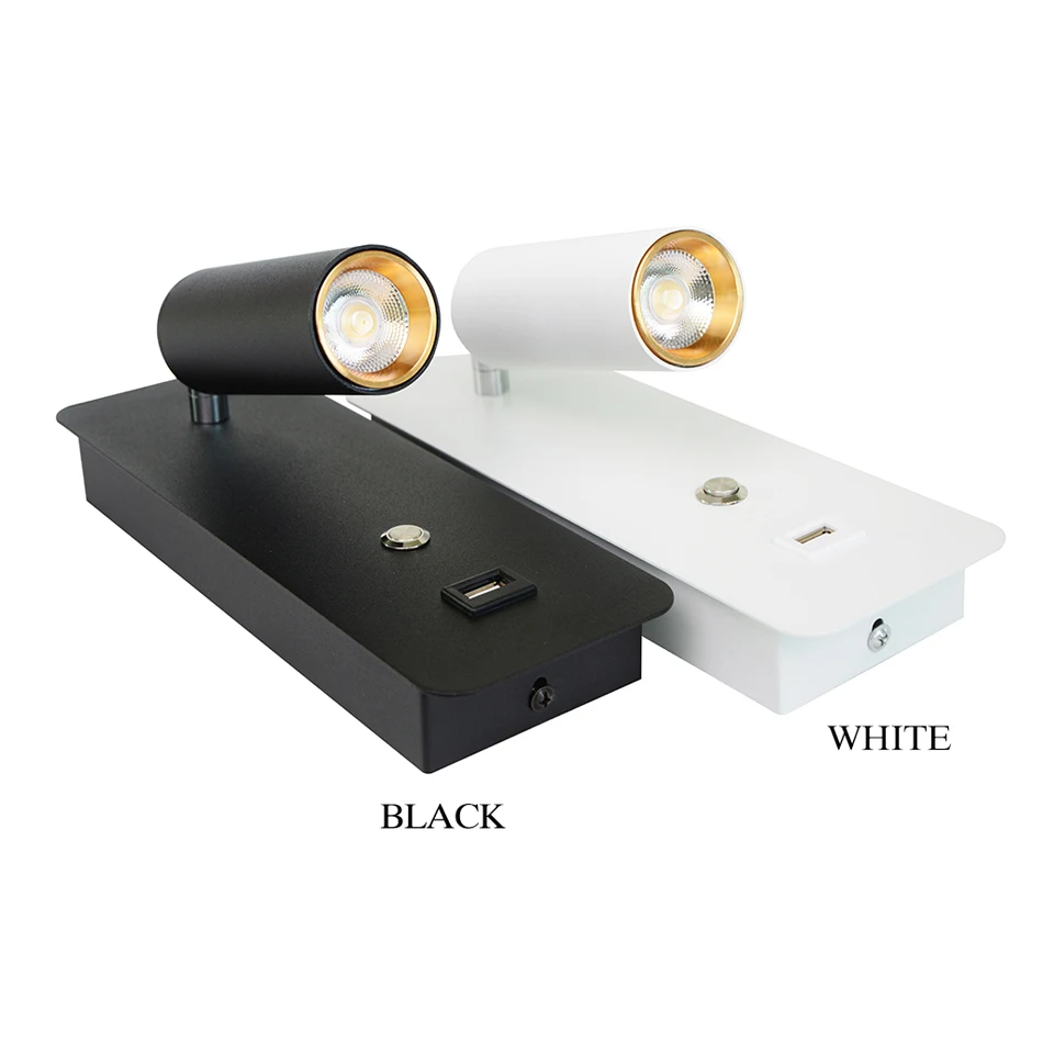 LED осветление Стена За помещения С Превключвател за USB Зареждане, с монтиран на стената Лампа 7 W Бял Черен Осветление За Дома Нощна Стълбище Стенни Luminaria 3