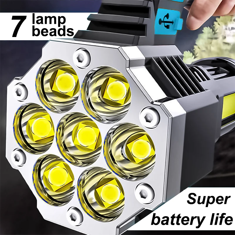 Led Светлини с Висока Мощност COB Страничната Светлина USB Акумулаторна Фенерче Ръчен Преносим Външен Лампа 7LED Фенерче Вградена Батерия 5