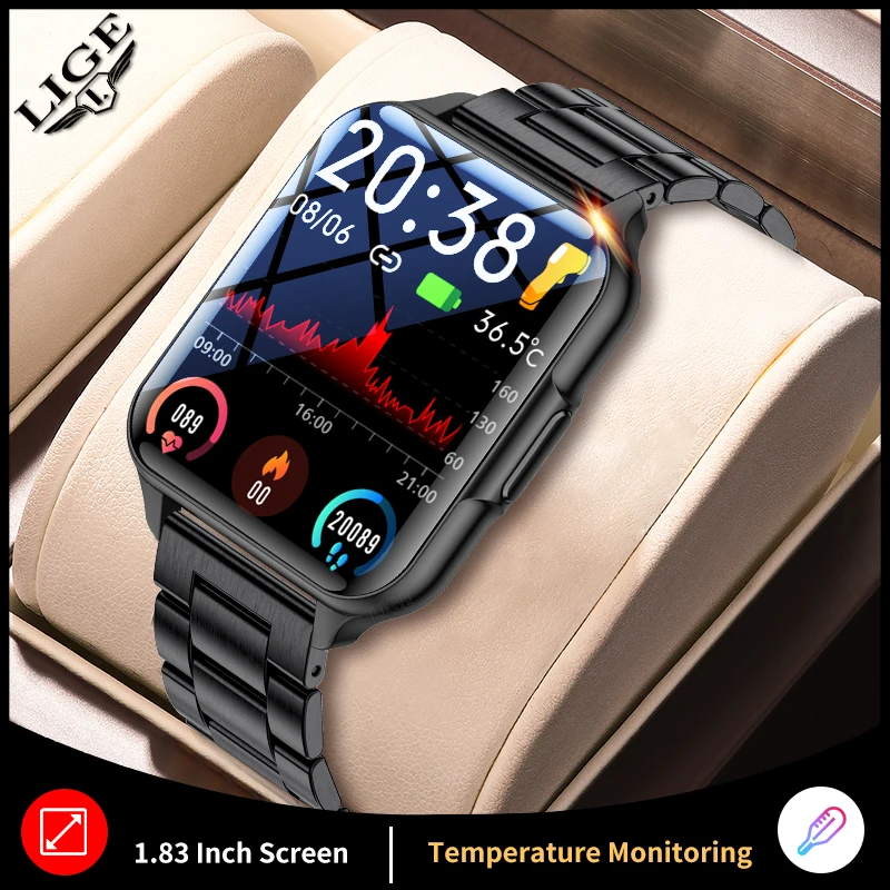Lige Smartwatch 2022 Часовници За Мъже Смарт Часовници Температурата На Тялото Фенерче Напомняне За Извикване На Потребителски Тапети Спортни Фитнес Часовник