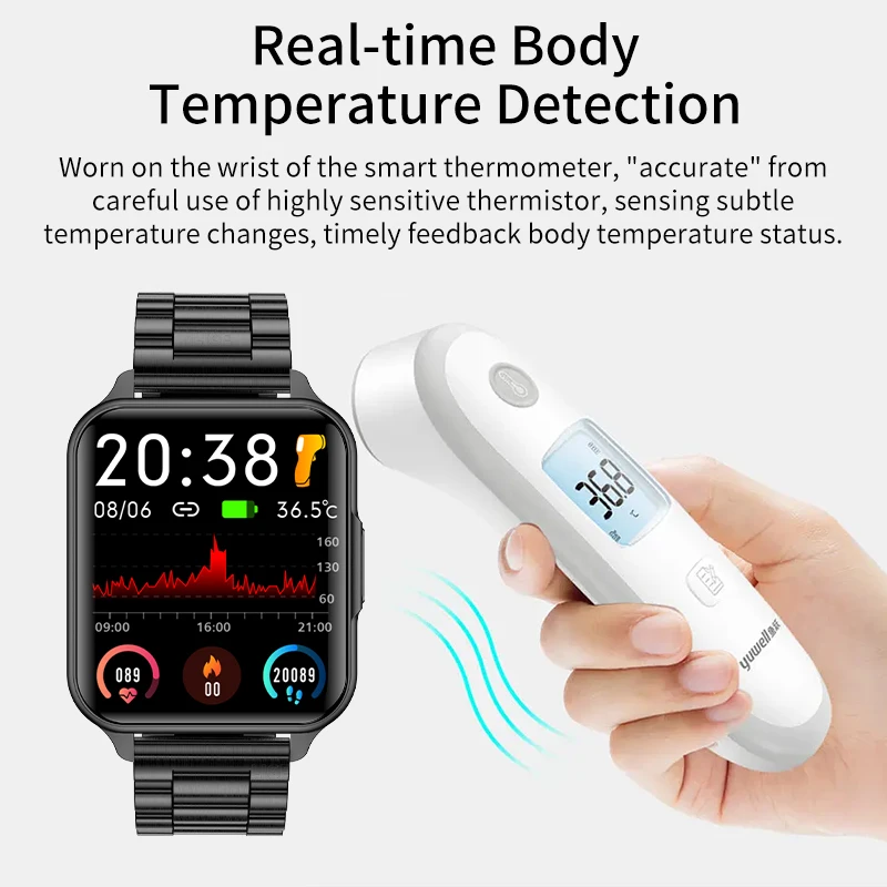Lige Smartwatch 2022 Часовници За Мъже Смарт Часовници Температурата На Тялото Фенерче Напомняне За Извикване На Потребителски Тапети Спортни Фитнес Часовник 1