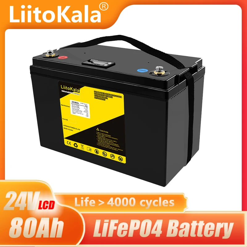 LiitoKala 24 В 80Ah Lifepo4 акумулаторна батерия с 100A BMS за инвертор слънчеви панели скутер резервно захранване лодка светлина 0