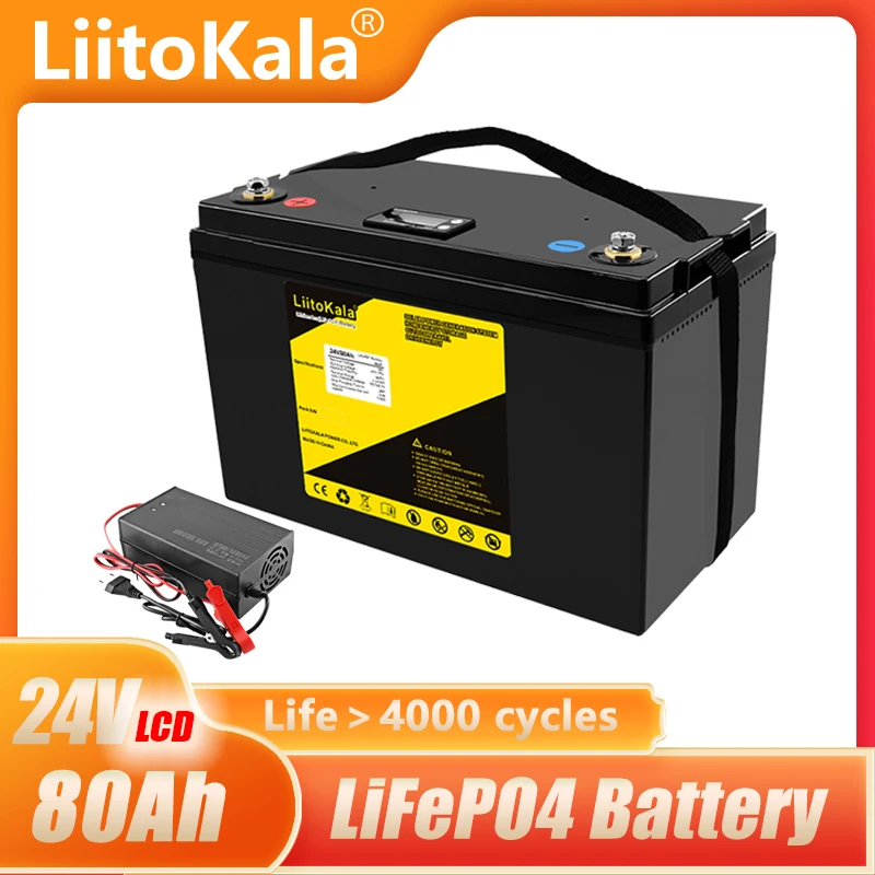LiitoKala 24 В 80Ah Lifepo4 акумулаторна батерия с 100A BMS за инвертор слънчеви панели скутер резервно захранване лодка светлина 1