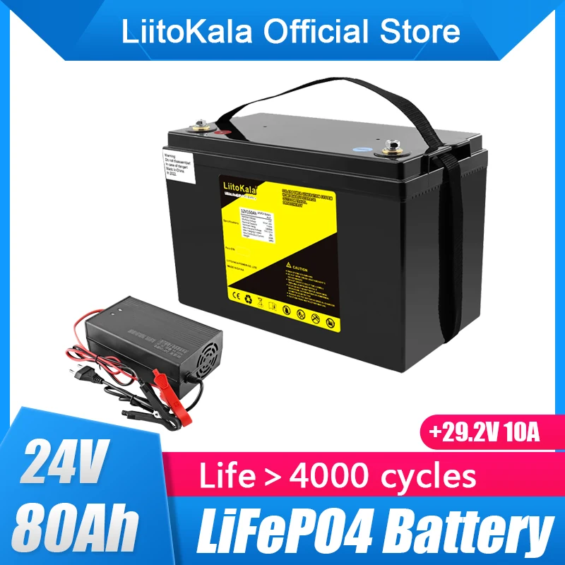 LiitoKala 24 В 80Ah Lifepo4 акумулаторна батерия с 100A BMS за инвертор слънчеви панели скутер резервно захранване лодка светлина 3