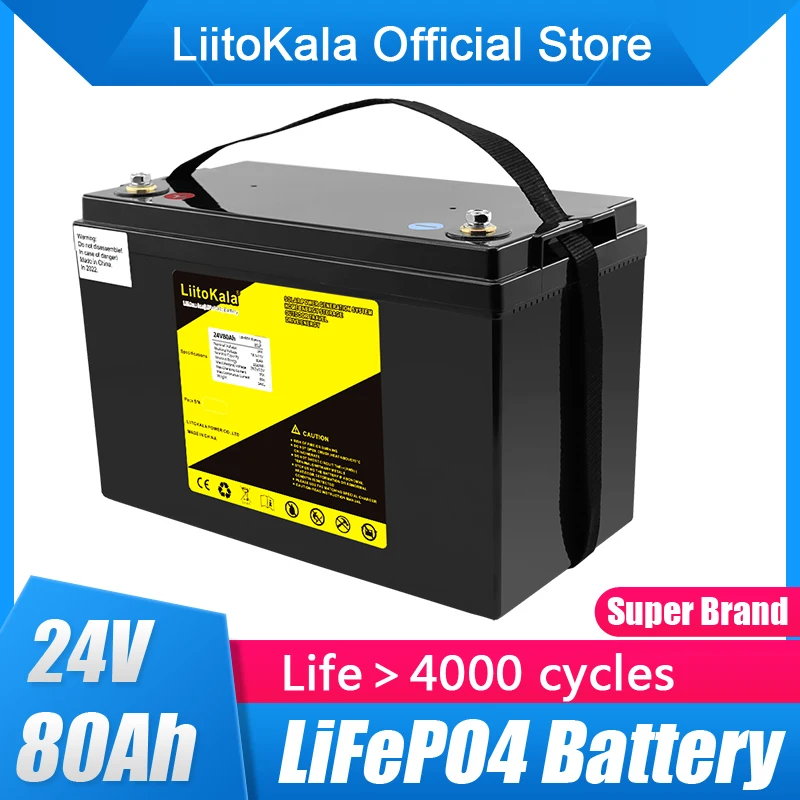 LiitoKala 24 В 80Ah Lifepo4 акумулаторна батерия с 100A BMS за инвертор слънчеви панели скутер резервно захранване лодка светлина 4