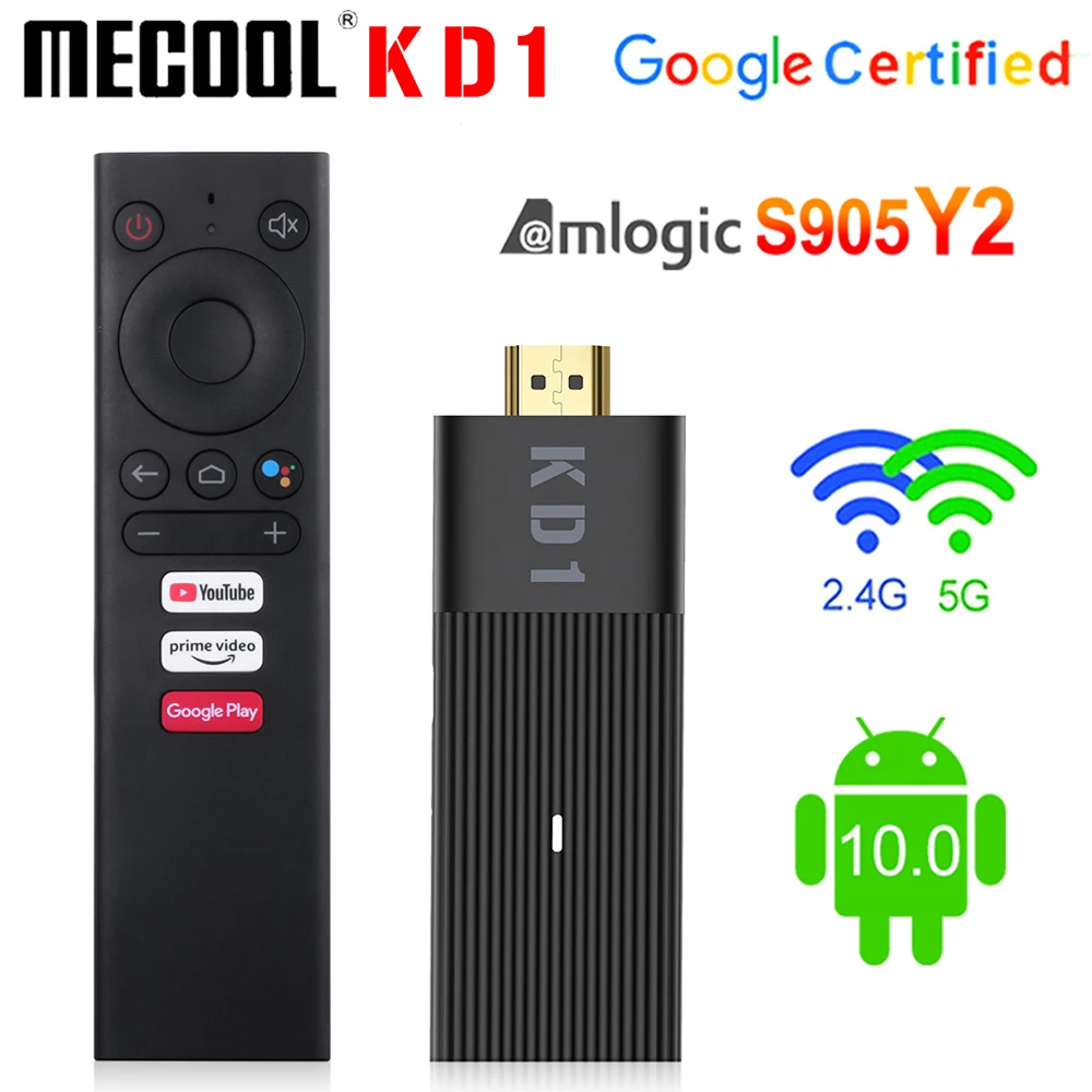 Mecool KD1 TV Stick Amlogic S905Y2 TV Box Android 10 2 GB 16 GB Поддръжка на Google Certified H. 265 4K 60pfs 2,4 G 5G Wifi BT TV Ключ