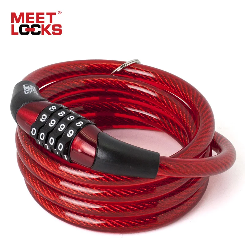 MEETLOCKS Навити Разход на кабел за заключване на Велосипеди диаметър 6x1200 mm (L) и 8x1200 mm (L) Червено Мини-велосипеден заключване за Сигурност на мотора 1