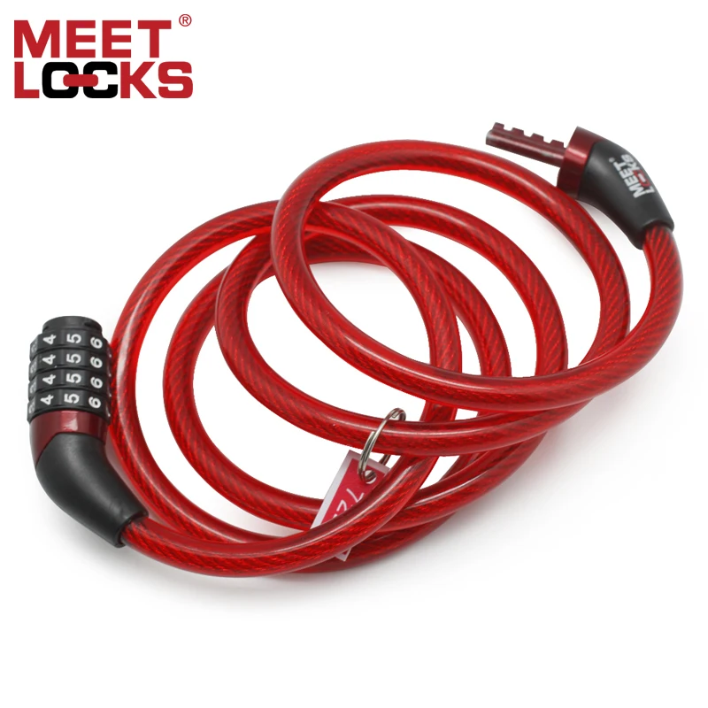MEETLOCKS Навити Разход на кабел за заключване на Велосипеди диаметър 6x1200 mm (L) и 8x1200 mm (L) Червено Мини-велосипеден заключване за Сигурност на мотора 2