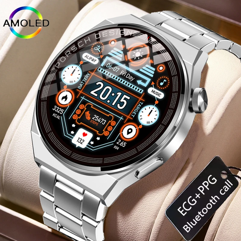  NFC умни часовници Мъжки AMOLED 390*390 HD екран винаги показва време на повикване, Bluetooth IP68 Водоустойчив смарт часовник с сърдечния ритъм