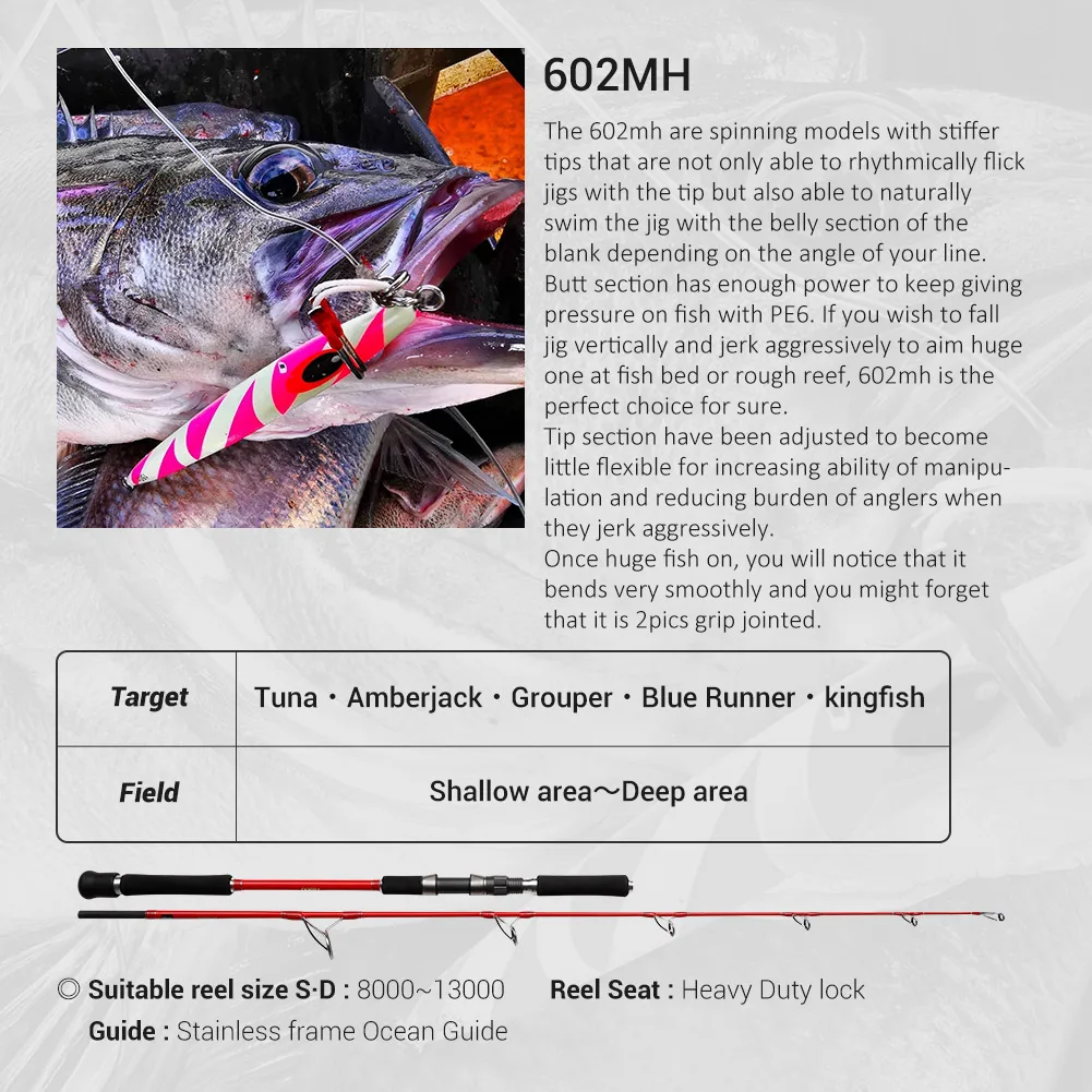 NOEBY ОКЕАНСКАЯ Джиговая Прът 1,83 m M MH Стръв 120-500 г, 2 Секции Спиннинговая Джиговая Прът за BlueRunner риба Тон Тростниковая Морски риболовен Прът 3