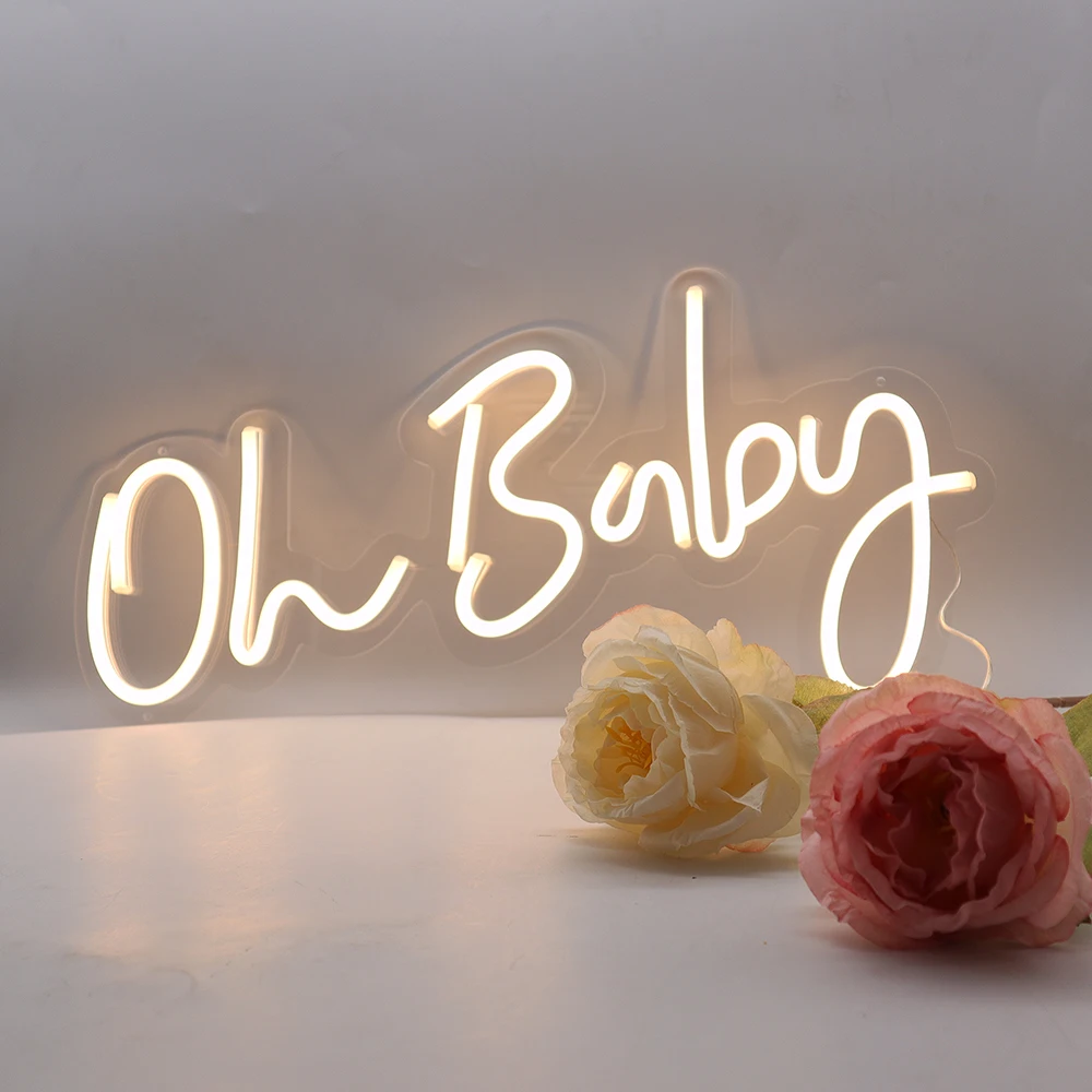 Oh Baby Индивидуален Дизайн на Led Неонови Надписи, Светлини За 1-ви Рожден Ден на Сватба Парти Led Табела на Магазин за Декорация Лампа 23,5 × 11,8 в Наличност ES 4