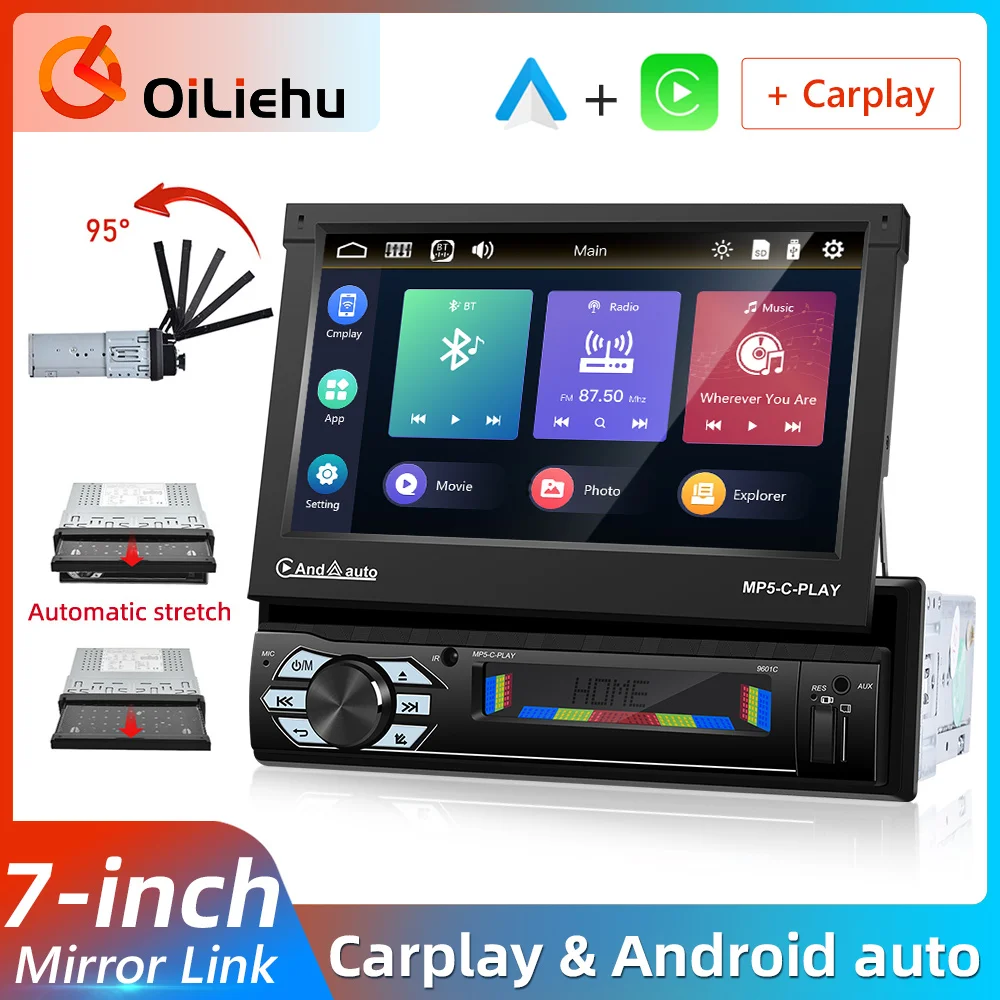 Oiliehu 1din CarPlay Автомобилен Радиоприемник GPS Навигация 7 