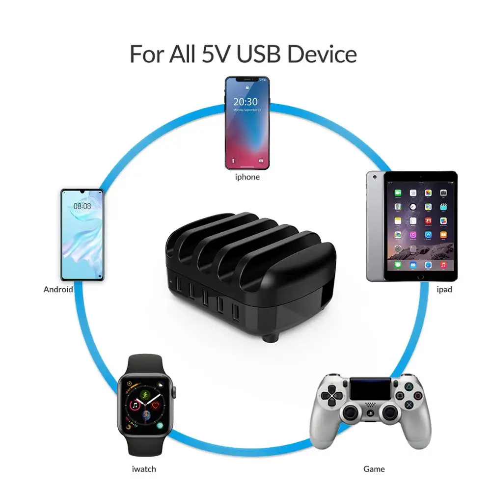 ORICO 5 Портове USB Зарядно Устройство, Зарядно устройство с Притежателя 40 W 5V2.4A кабел за зареждане USB-кабел за iphone, Samsung Xiaomi ORICO Official Store 5