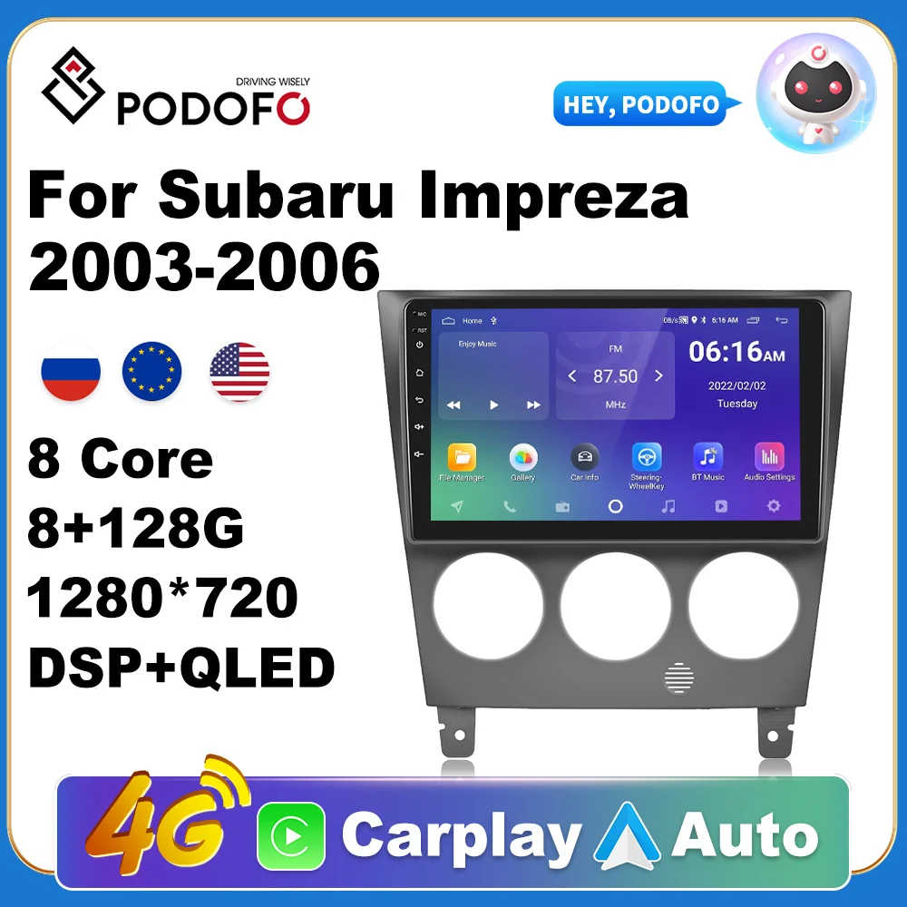 Podofo Android 10,1 Авто Радио, Мултимедиен Плейър За Subaru Impreza периода 2003-2006 г., GPS CarPlay Авто WiFi BT аудио 2 DIN DSP
