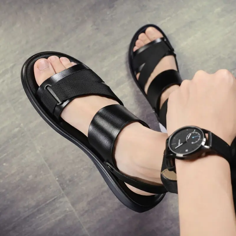 Qmaigie/мъжки сандали; тенденция 2022 г.; модерна лятна градинска напълно черни обувки; нескользящие плажни луксозни маркови сандали; сандал с двойна употреба 0
