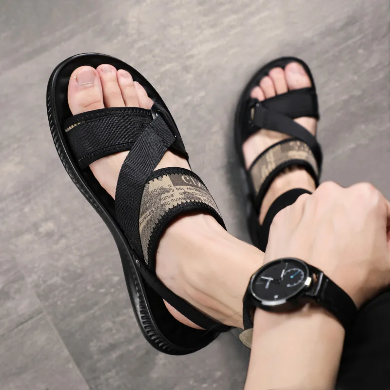 Qmaigie/мъжки сандали; тенденция 2022 г.; модерна лятна градинска напълно черни обувки; нескользящие плажни луксозни маркови сандали; сандал с двойна употреба 3