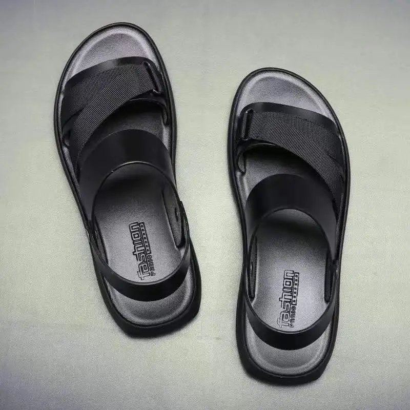 Qmaigie/мъжки сандали; тенденция 2022 г.; модерна лятна градинска напълно черни обувки; нескользящие плажни луксозни маркови сандали; сандал с двойна употреба 5