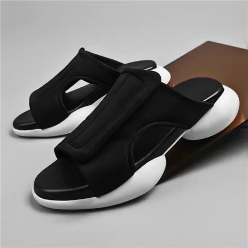 Qmaigie/Мъжки чехли; луксозна марка дизайнерски обувки; Мъжки Сандали; Летни обувки от въздушна мрежа; Улични Плажни Сандали; джапанки за мъже черен цвят 1