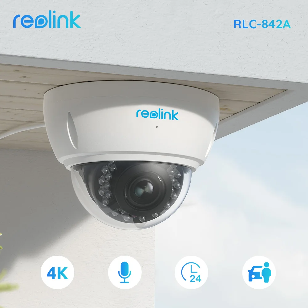 Reolink 4K PoE RLC-842A 8-Мегапикселова IP камера за наблюдение с 5-кратно Оптично увеличение, Откриване на човек/на автомобила, Водоустойчива Външна Камера за сигурност