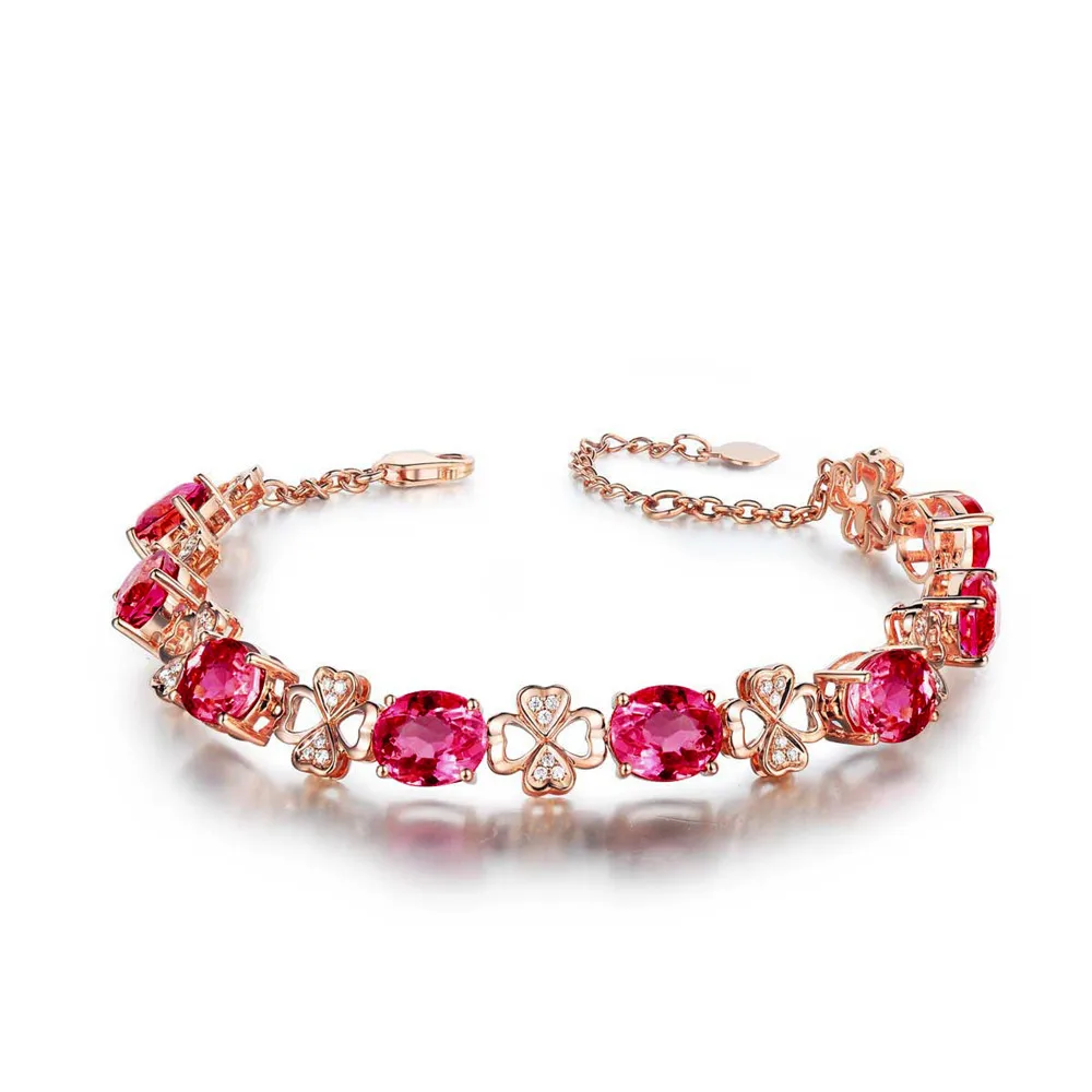 Ruby скъпоценни камъни червени кристали, дамски гривни диаманти 18 k розово злато цвят луксозни и изискани бижута детелина подаръци за рожден ден bijoux bague