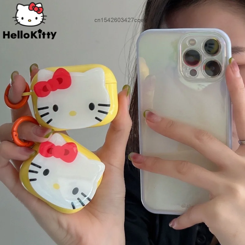 Sanrio Hello Kitty Airpod Жълт Защитен Калъф Airpods 1 2 3 Калъф Луксозен Дизайн Скъпа Безжични Слушалки Калъф Airpods Pro Калъф
