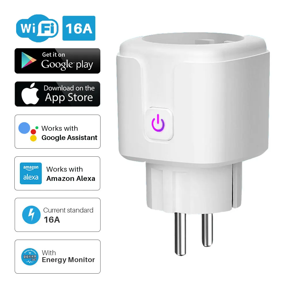 Smart Plug WiFi Изход EU 16A Power Monitor Функцията за синхронизиране на Hristo SmartLife APP Control Работи с Алекса Google Assistant