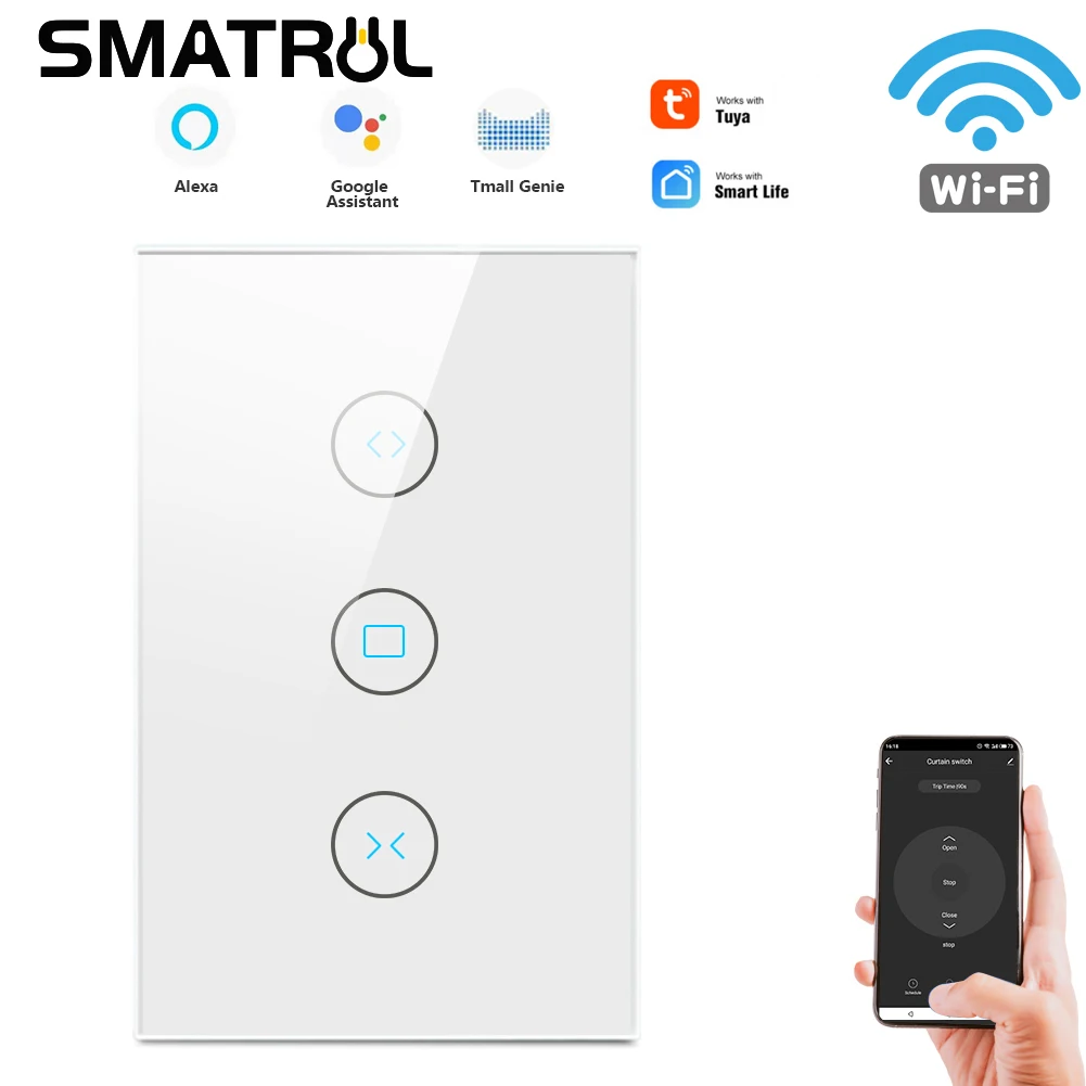 SMATRUL Sasha САМ US WiFi, Сензорен Ключ за Щори Щори Рольставни електрически двигател за Монтиране на Стъкло Приложение Smart Life Google Home Алекса