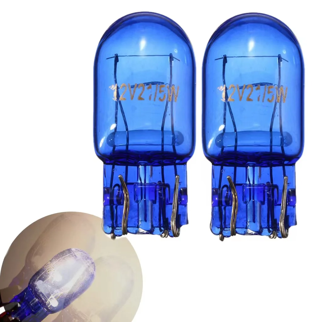 T20 580 7443 W21/5 W 12 В W3x16q Натурален Синьо Стъкло Стоп-спирачка на Опашката на Колата Сигнални Странични Лампи Светлината Lamps1/2/4 бр. Сигнална Лампа