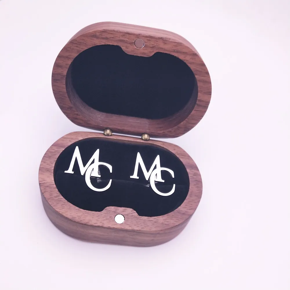 Tangula Потребителски Копчета За Ръкавели За Младоженеца-Мъжки Инициали От Неръждаема Стомана Копчета За Ръкавели Желание Дъб Подарък Кутия За Бижута Сватба Подарък За Младоженеца 0