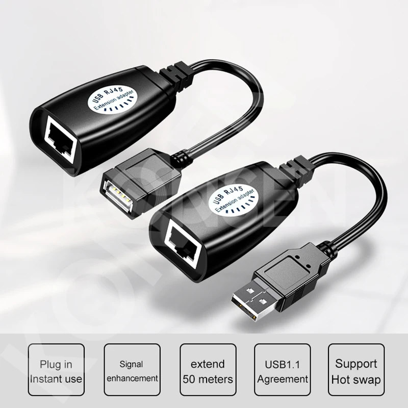 USB удължителен кабел Адаптер 50 м Единичен RJ-45 Ethernet CAT5E 6 До 150 метра Кабел USB 2.0 удължителен кабел удължителен кабел Адаптер за Лаптоп DVR Мишката 0
