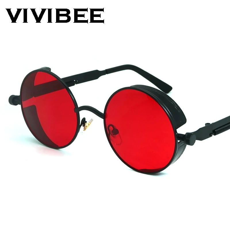 VIVIBEE Реколта Steampunk Червени Слънчеви Очила За Жени, За Мъже през Цялата Пънк Сплав на Метални Ретро Слънчеви Очила За Жени 2022 Очила Готически Стил Нюанси 0
