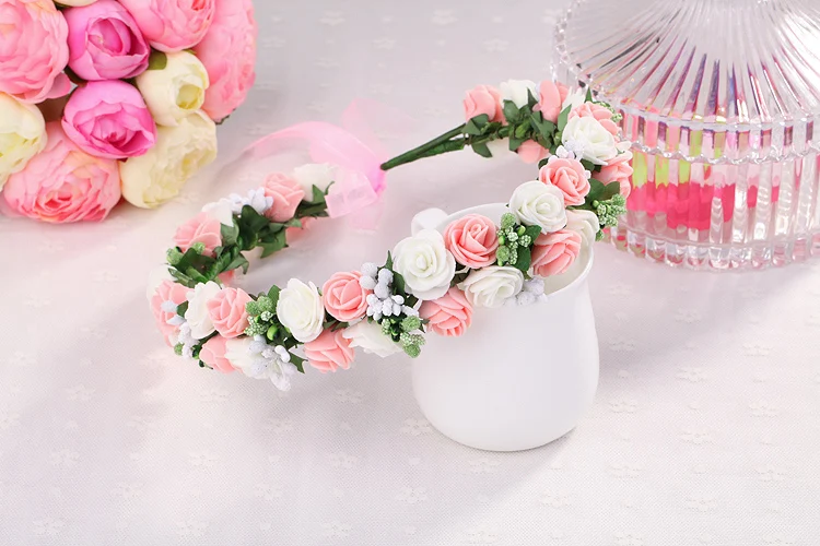W20 Роза Цвете главоболие, венец венец за момичета цвете Короната Цветни Гирлянди За Жени Сватба Сватбена Декорация 3