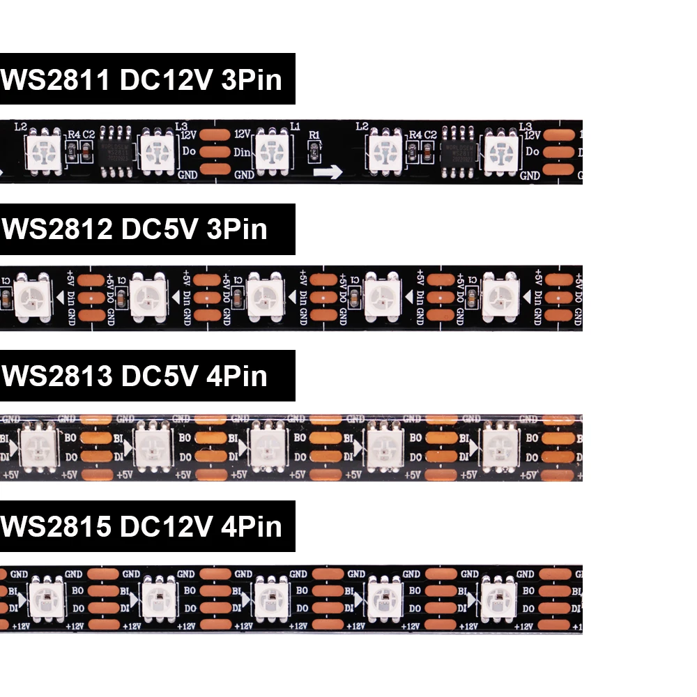 WS2811 WS2812B WS2813 WS2815 30/60/144 led/м RGB Led лента Индивидуално адресуемая лента Лампа DC5V DC12V IP30/65/67 1