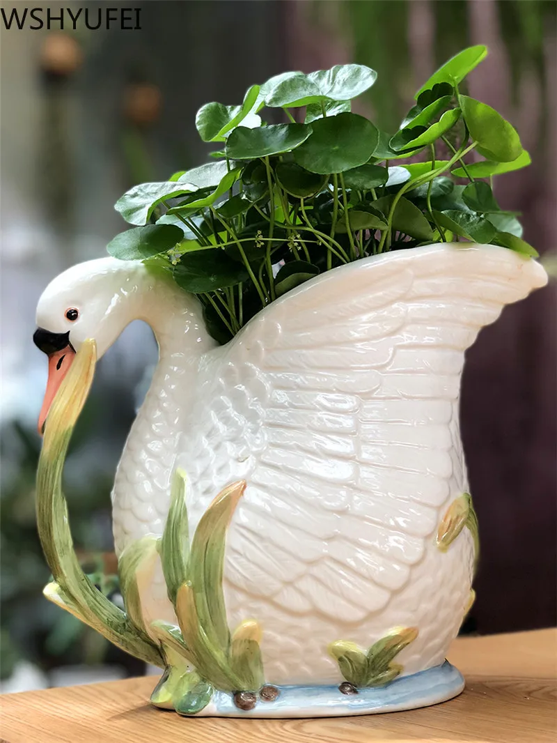 WSHYUFEI керамика Лебед ваза Сватбен Подарък Саксия Декорация на Мебели За Дома, Декорация Занаяти Хол Фигурки на животни 3