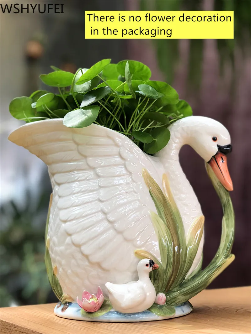WSHYUFEI керамика Лебед ваза Сватбен Подарък Саксия Декорация на Мебели За Дома, Декорация Занаяти Хол Фигурки на животни 5