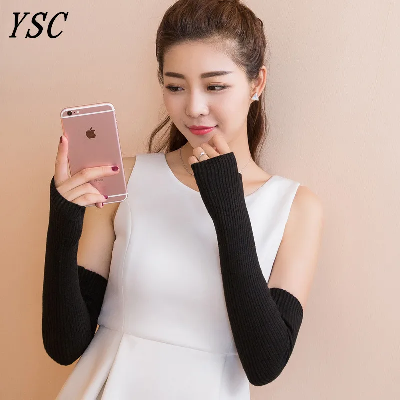 YSC Есен и зима Нов модел модни дамски crochet-Дълги, стилни кашмир ръкавици Пальчиковые високи еластични топло 2