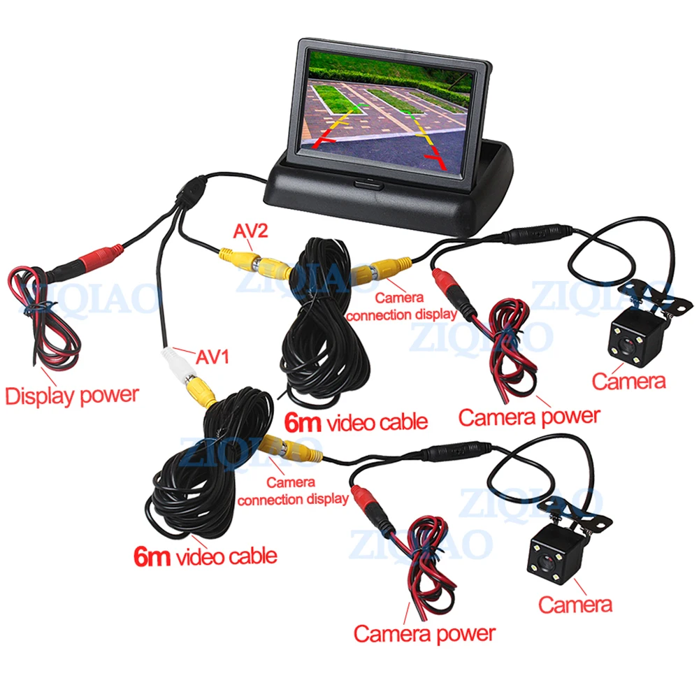 ZIQIAO 4,3-Инчов LCD Екран Авто Монитор Комплект Камера за Паркиране на Система за Мониторинг за Обратно виждане NTSC PAL P03 4