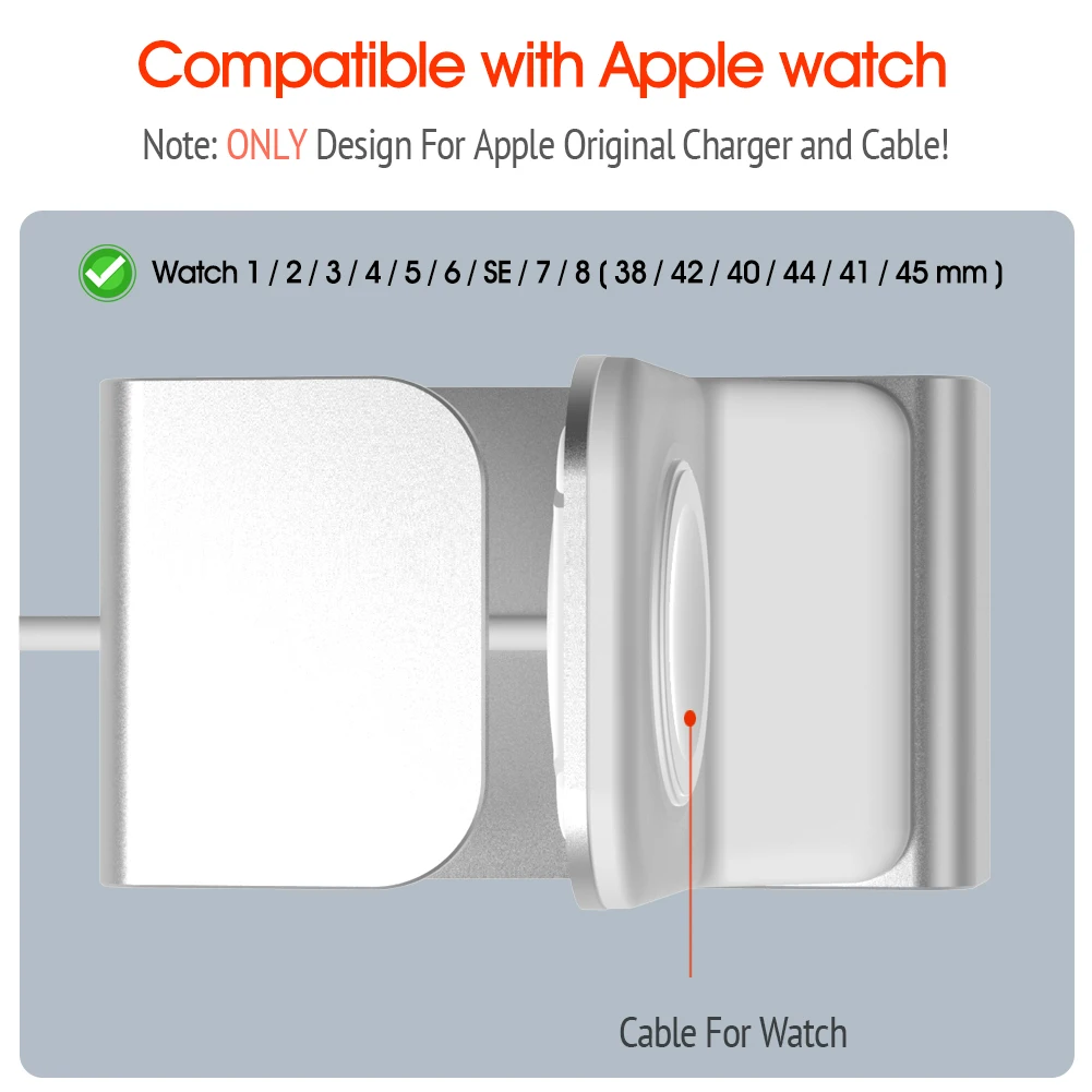 Алуминиева Поставка за зареждане на Apple Watch Stand Series SE/8/7/6/5/4/3/2/1 Настолна Док станция за Зарядно устройство за Силиконов Скоба iWatch 1