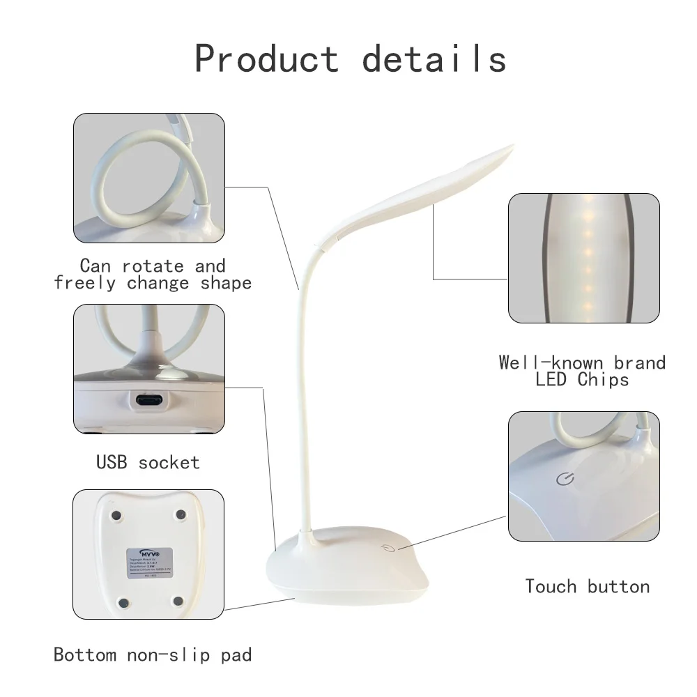 Безжична Гъвкава 3-Нива на Яркостта на Акумулаторна Настолна Учебна Led Лампа С Докосване Офис Домашни Мини-USB Настолни Лампи 5