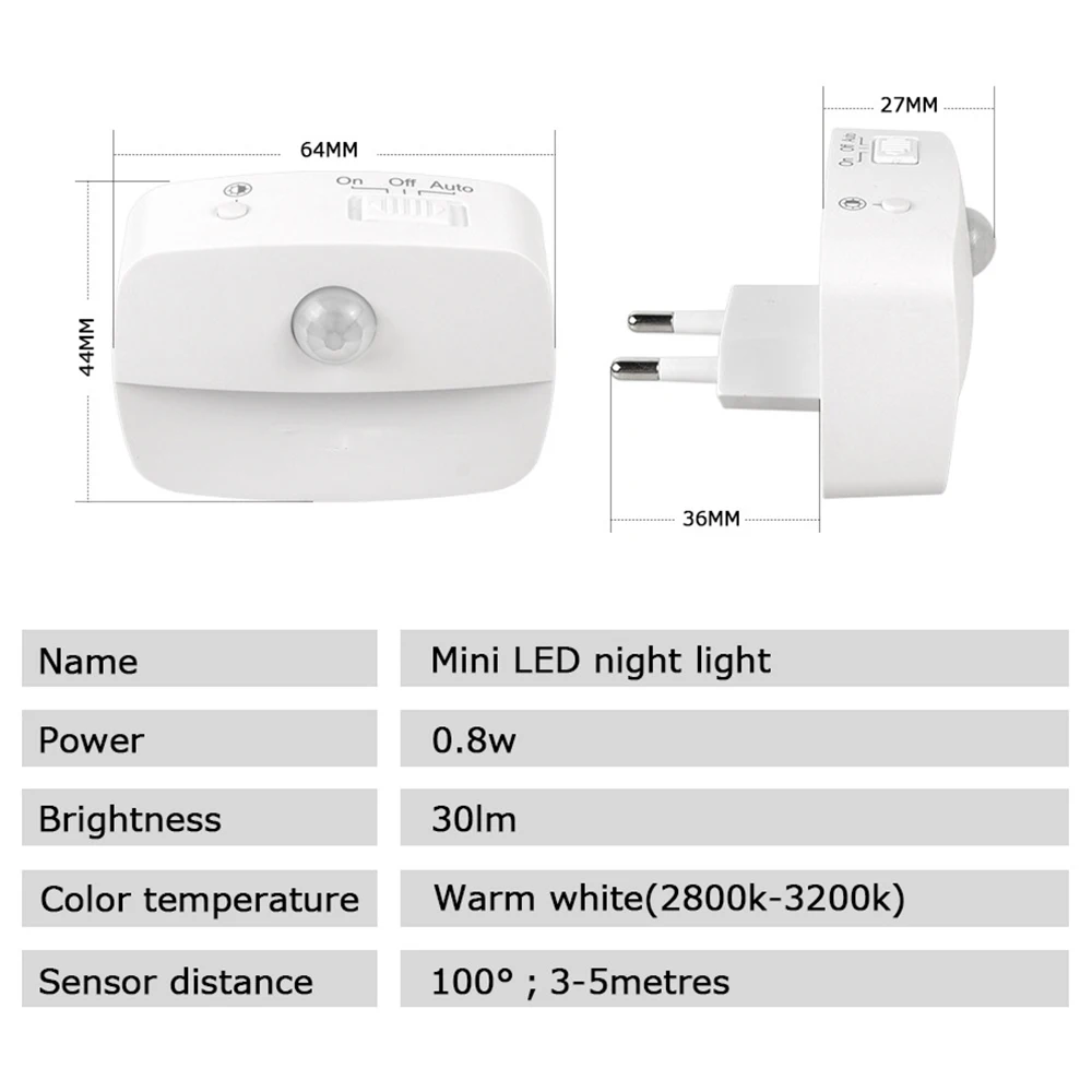 Безжична Мини Led нощна светлина EU Plug in Сензор за Движение Нощна Лампа Квадратен Стенен Лампа За Дома, Детска Спалня, Коридор, Стълбище 2