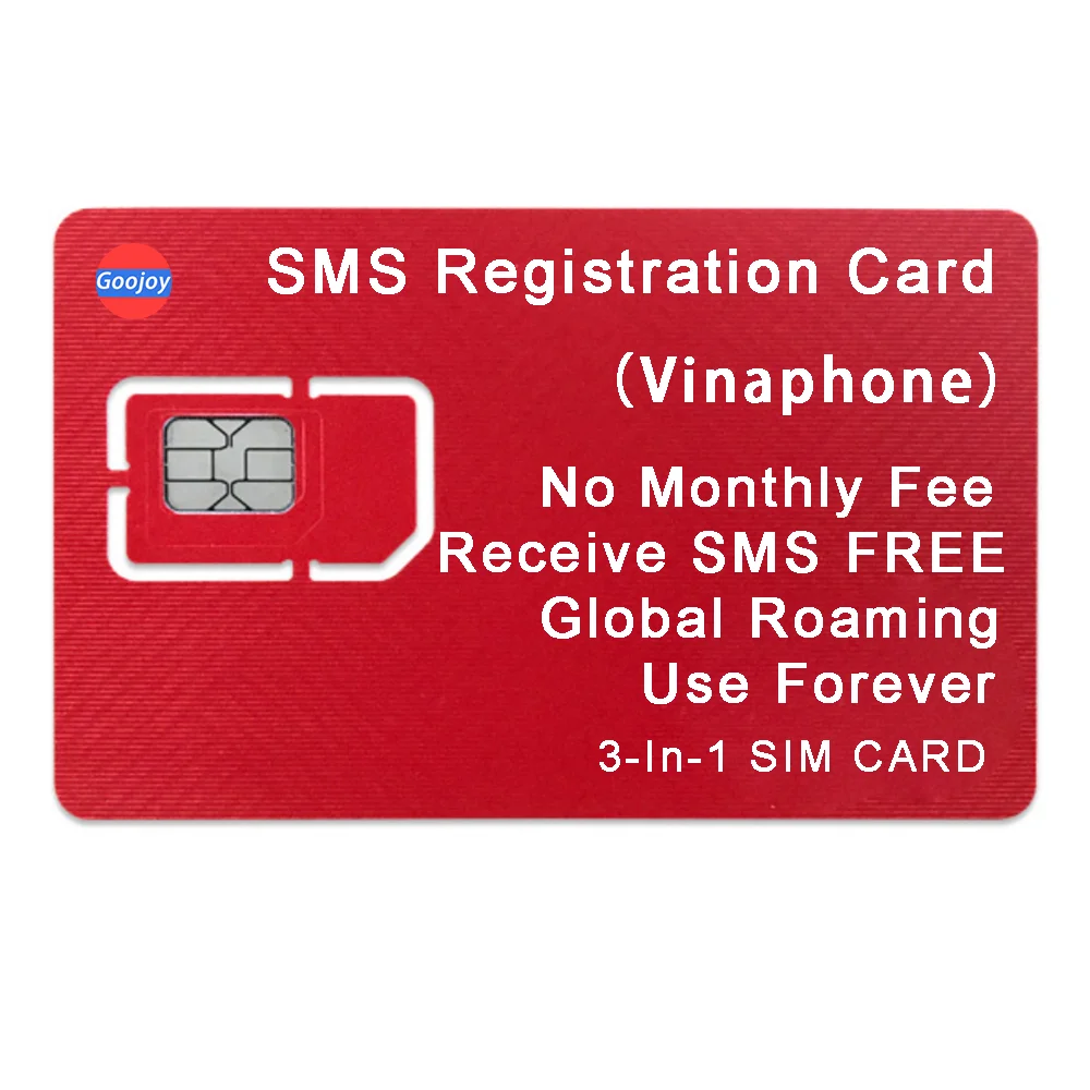 Виетнамският регистрационна карта Vinaphone, Глобален роуминг, Неограничен БЕЗПЛАТЕН прием на SMS, Регистрация на СИМ-карти, PayPal, СИМ-карта за да влезете в приложението, без месечна такса