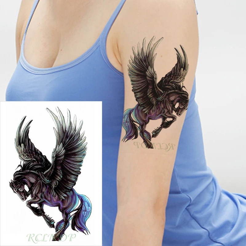 Водоустойчив Временни Татуировки Етикети крилата на Пегас кон животно Фалшиви Татуировки Флаш Татуировка на Боди Арт татуировки за Момичета, Жени, Мъже, деца