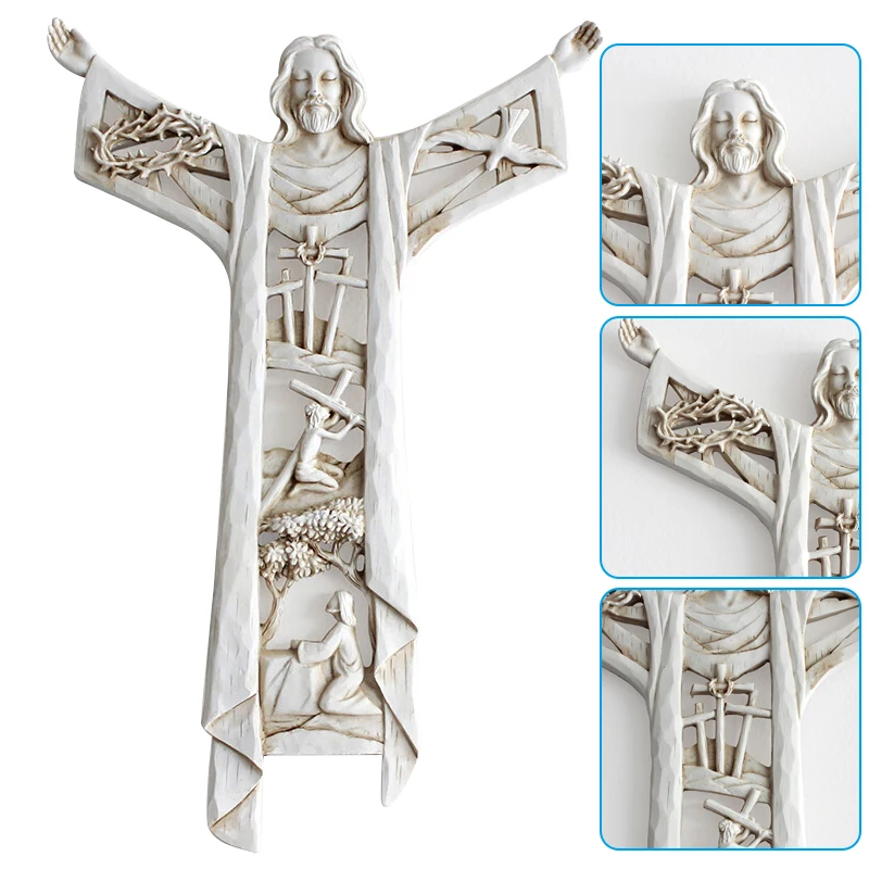 Възкръсналият Христос Стенен Кръста на Статуята на Религиозната Смола Фигурка на Исус Висящ Стенен Украшение Кух Дизайн за Дома SP99 2